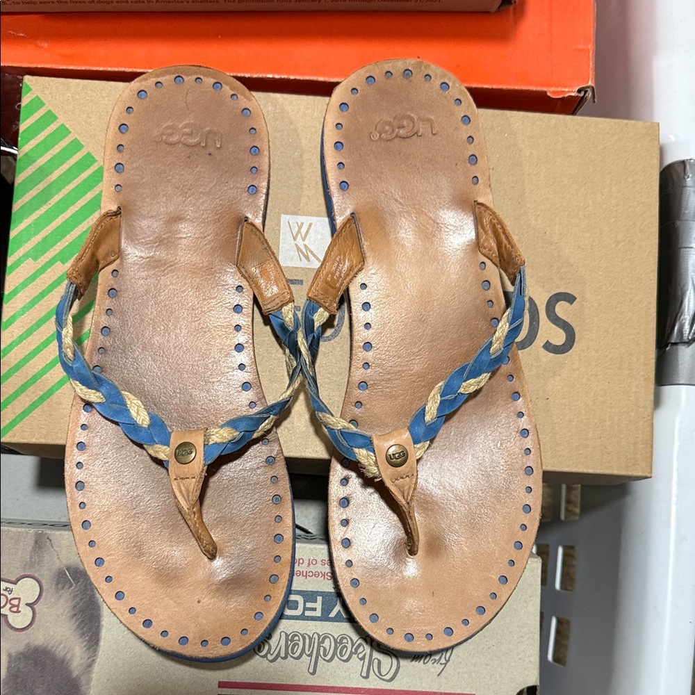 UGG Women's Tan and Blue Braided Sandals